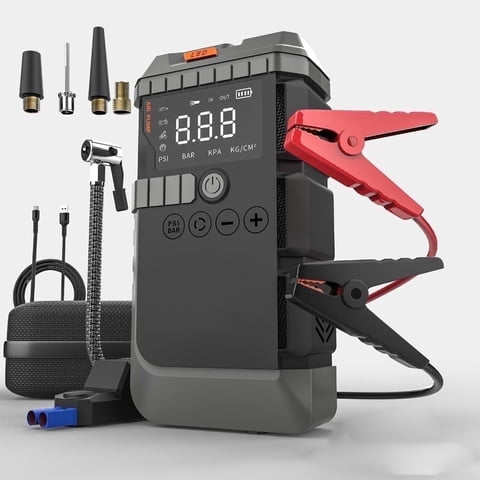 Jump Starter with Air Compressor, 6000A Battery Jump Starter (for 8.0L Gas or Up to 4.0L Diesel),160PSl Digital Tire Inflatorwith Emergency Light