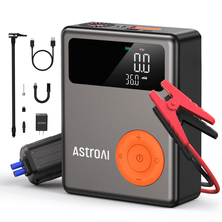 Jump Starter with Air Compressor, Car Battery starter with Jumper Cable,  1750A 12V Portable Quick Charge, for Gifts 