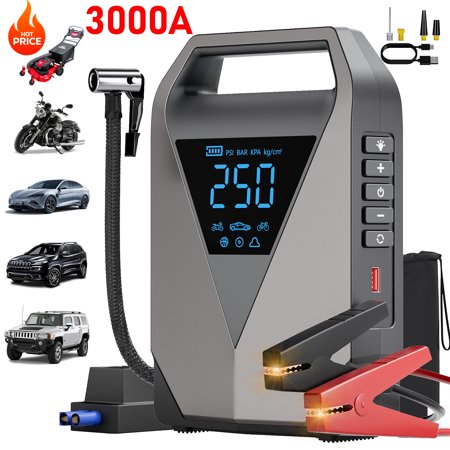 Jump Starter with Air Compressor, Portable 1500A Car Battery Jumper Starter 12V