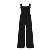 BSYOUFIER Jump Suit for Women Casual Clearance Deals Casual Pocket Women Romper Strap Solid Playsuit Elastic Bust Long Jumpsuit Women's Jumpsuit , Womens Jumpsuits Casual , Womens Casual Jumpsuit Black S