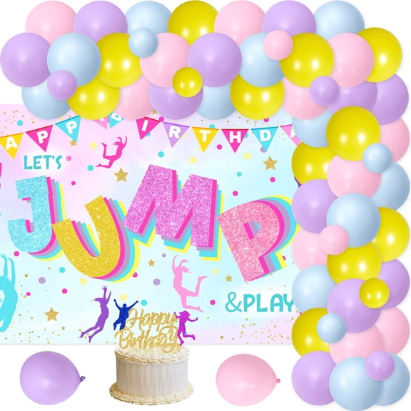 Jump Theme Party Decorations. Jump Birthday Party Supplies Includes Jump Birthday Background Cake Topper and colorful balloons Balloons for Jump Party Supplies.