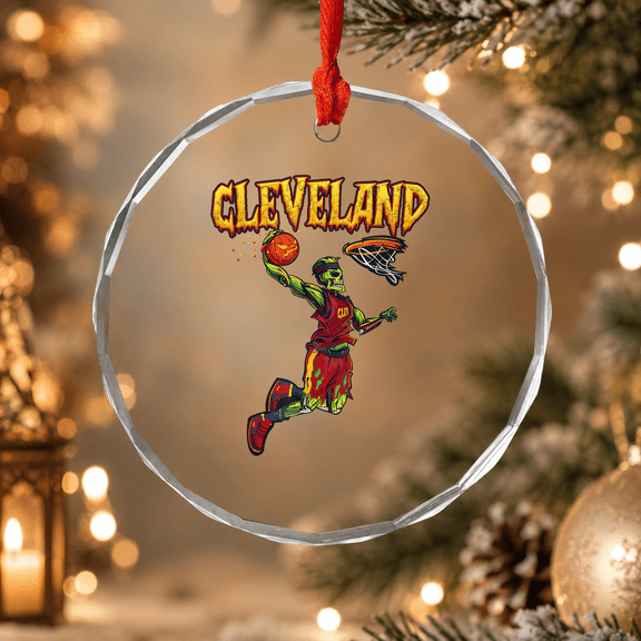 Jump Zombie Cleveland Dunk Player Halloween Pumpkin Ball Ornament, Holiday Decor, Circle Glass Ornament