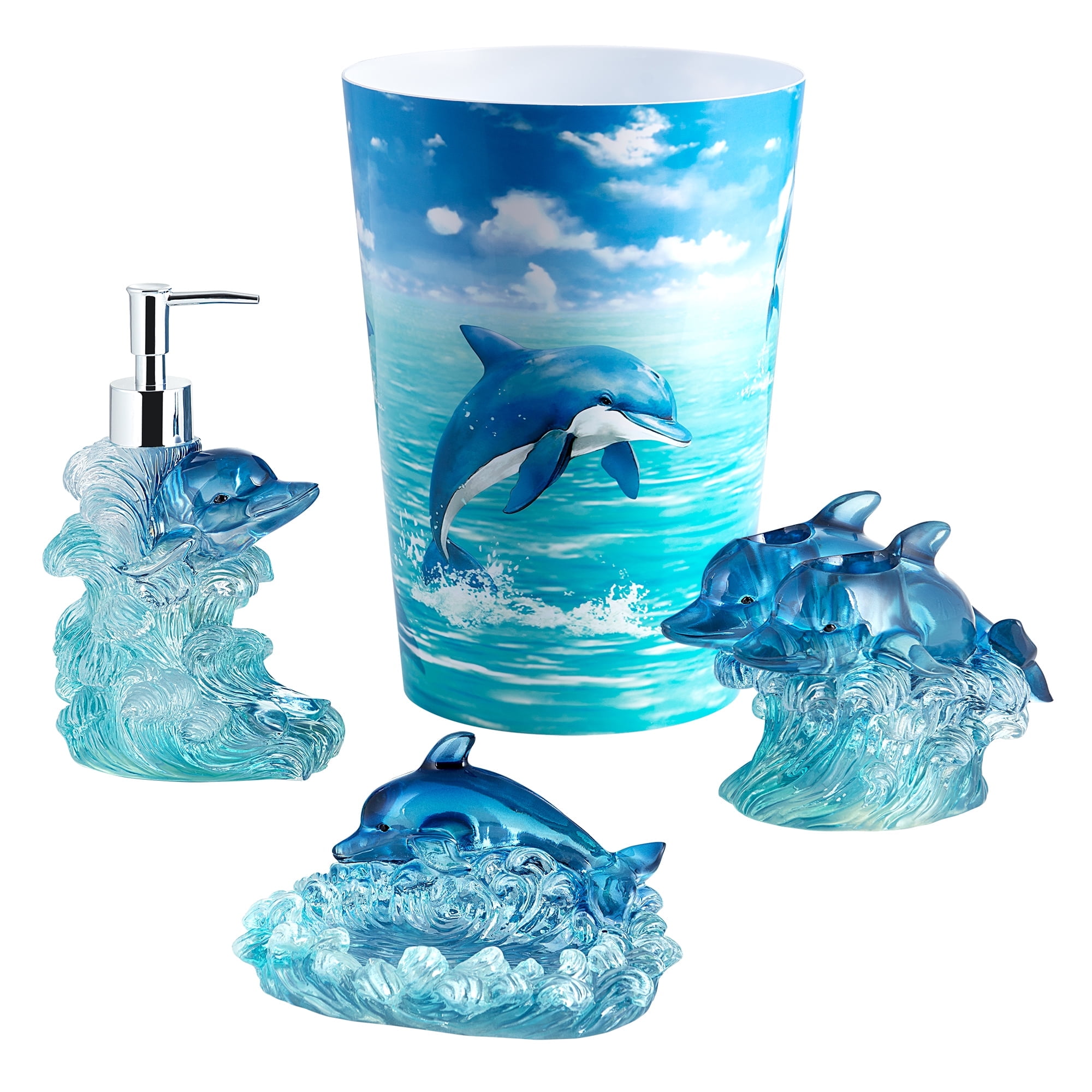 Blue Dolphin Ceramic and Plastic 4-Piece Bathroom Set