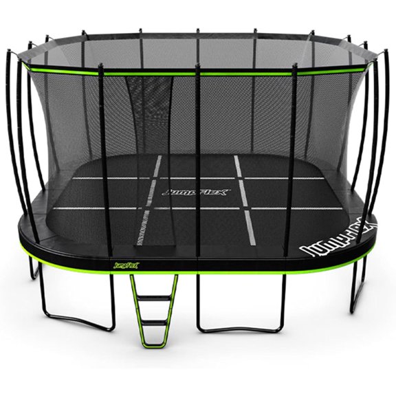 JumpFlex 19' Trampoline MEGA Outdoor Playset with Net and Ladder, Green/Black