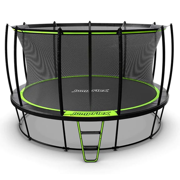 JumpFlex HERO 10' Round Trampoline with Safety Net Enclosure & Net Attachment, Black/Green