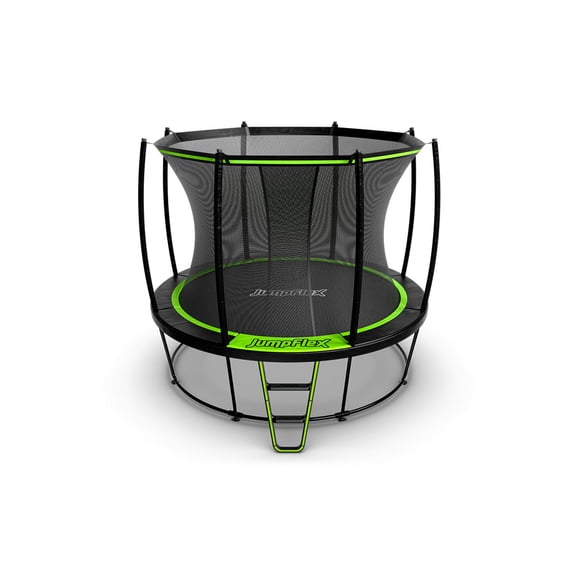 JumpFlex HERO 10' Round Trampoline with Safety Net Enclosure & Net Attachment, Black/Green
