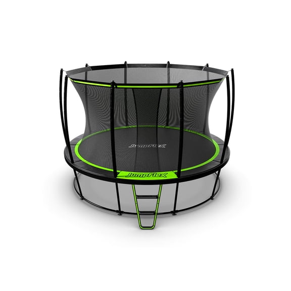 JumpFlex HERO 12' Round Trampoline with Safety Net Enclosure & Net Attachment, Black/Green