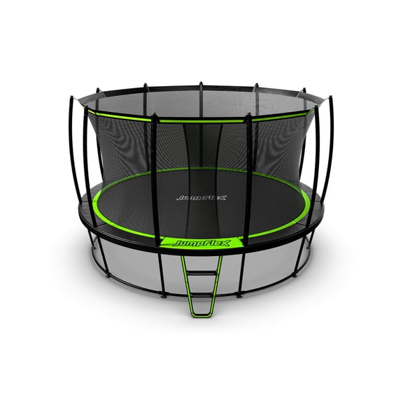 JumpFlex HERO 14' Round Trampoline with Safety Net Enclosure & Net Attachment, Black/Green