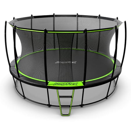 JumpFlex HERO 15' Round Trampoline with Safety Net Enclosure & Net Attachment, Black/Green
