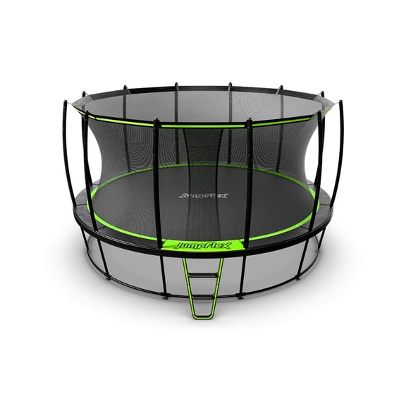 JumpFlex HERO 15' Round Trampoline with Safety Net Enclosure & Net Attachment, Black/Green