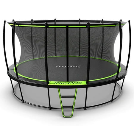 JumpFlex HERO 15' Round Trampoline with Safety Net Enclosure & Net Attachment, Black/Green