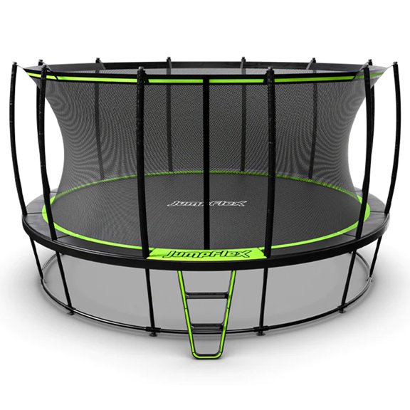 JumpFlex HERO 15' Round Trampoline with Safety Net Enclosure & Net Attachment, Black/Green