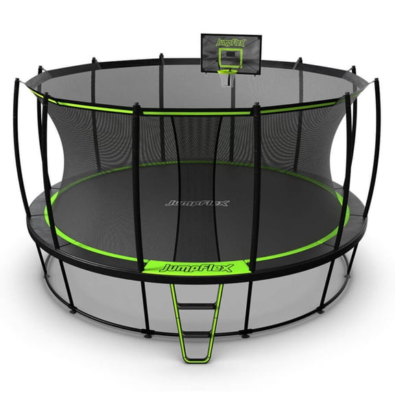 JumpFlex HERO 15' Trampoline with PROJAM Basketball Hoop and Net Attachment