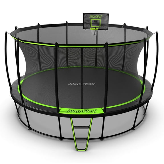 JumpFlex HERO 15' Trampoline with PROJAM Basketball Hoop and Net Attachment