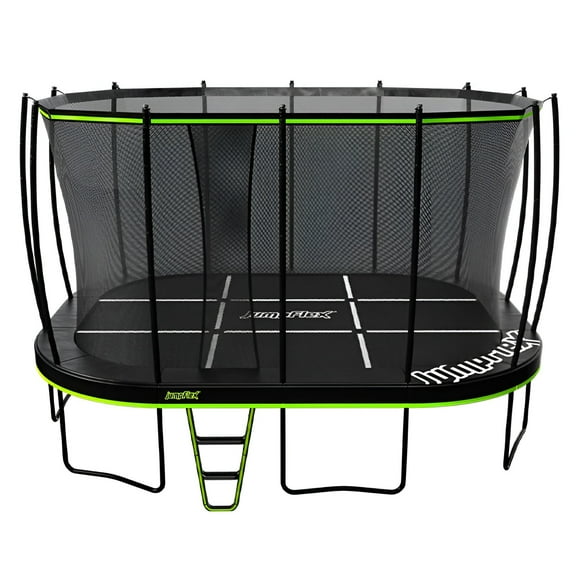 JumpFlex MEGA 17' Round Trampoline, Large Outdoor Jumping Play Set with Net and Ladder