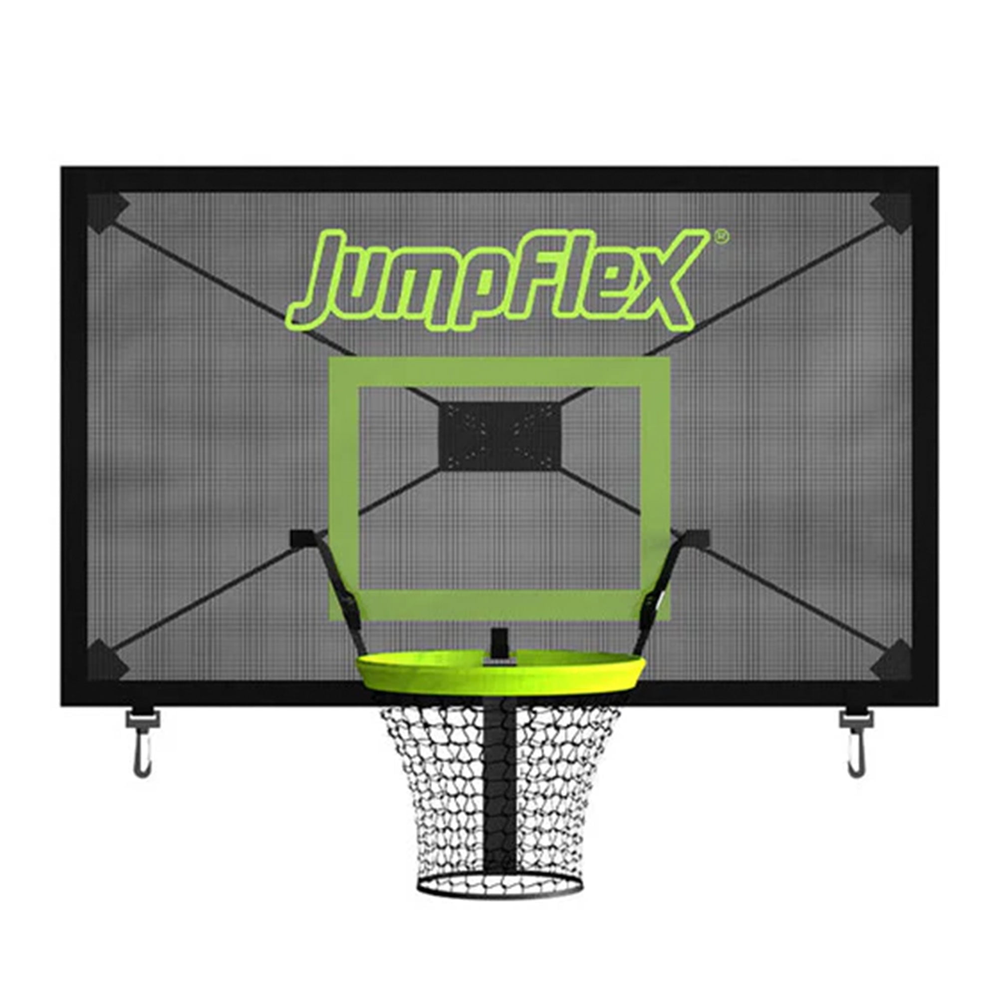 JumpFlex Black and Green Flexible Trampoline Basketball Hoop
