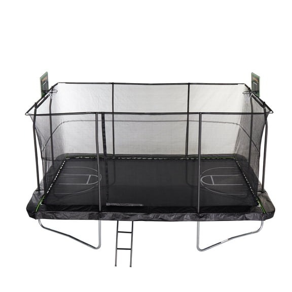 JumpKing 10'x15' Rectangle Trampoline with 2 Powder Coated Basketball Hoops & Breakaway Rim and Ladder- Large Recreational Trampoline for Kids and Adults with Enclosure Net