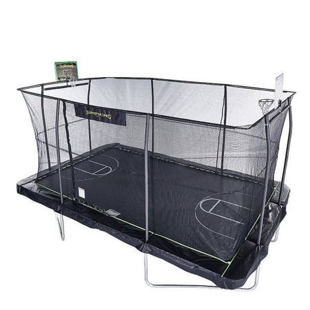 JumpKing 10'x15' Rectangle Trampoline w/ 2 Powder Coated Basketball Hoops & Breakaway Rim - Outdoor/Indoor Recreational Trampoline w/ Enclosure Net - Holiday Gift for Kids, Adults, and Family Fun