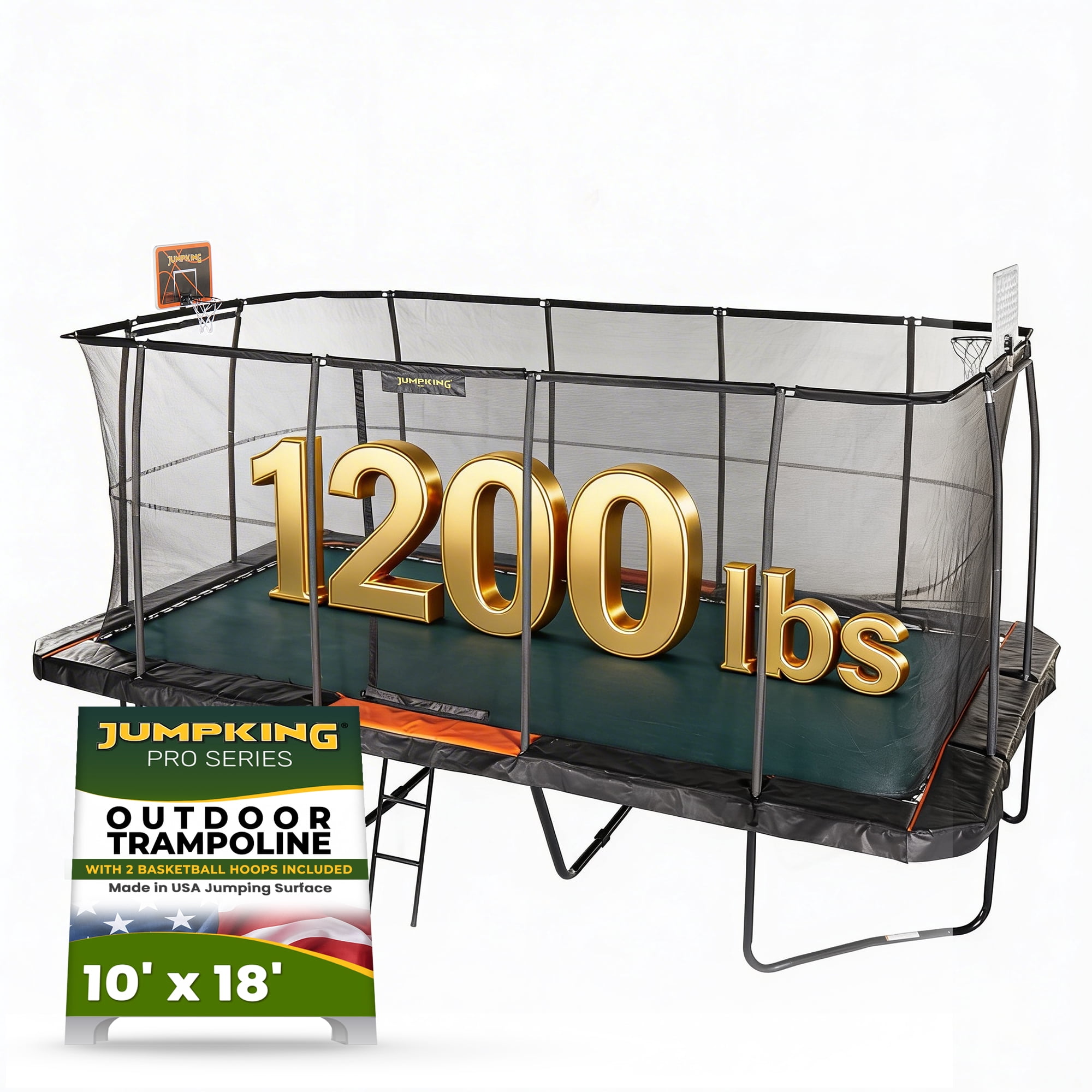 JumpKing 10’x18’ Rectangular Trampoline with 2 Basketball Hoops