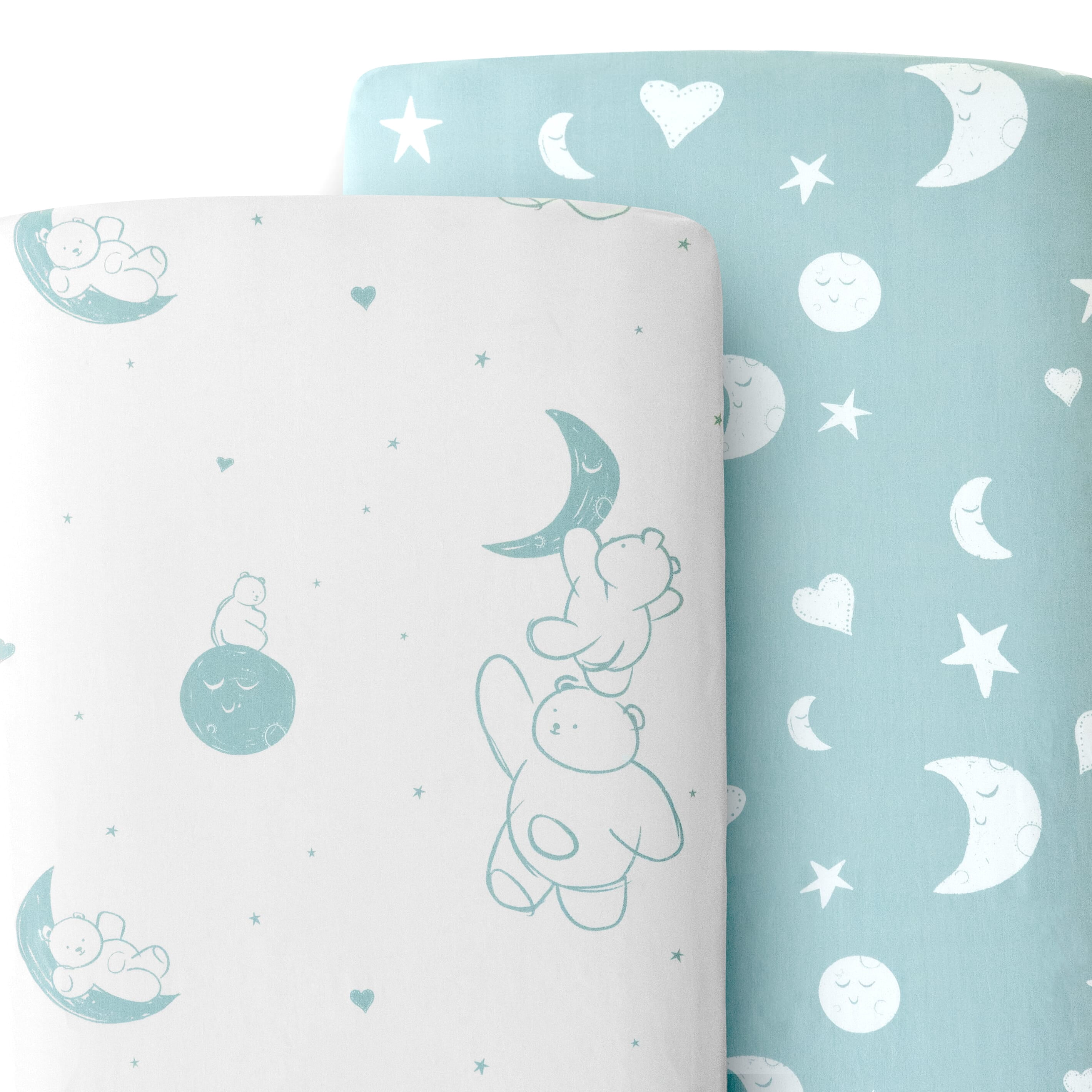 JumpOff Jo - 2 Pack Fitted Crib Sheets, Super Soft 100% Cotton Sheets for Standard Crib Mattresses and Toddler Beds, 28 in. x 52 in. - Bears and Moon