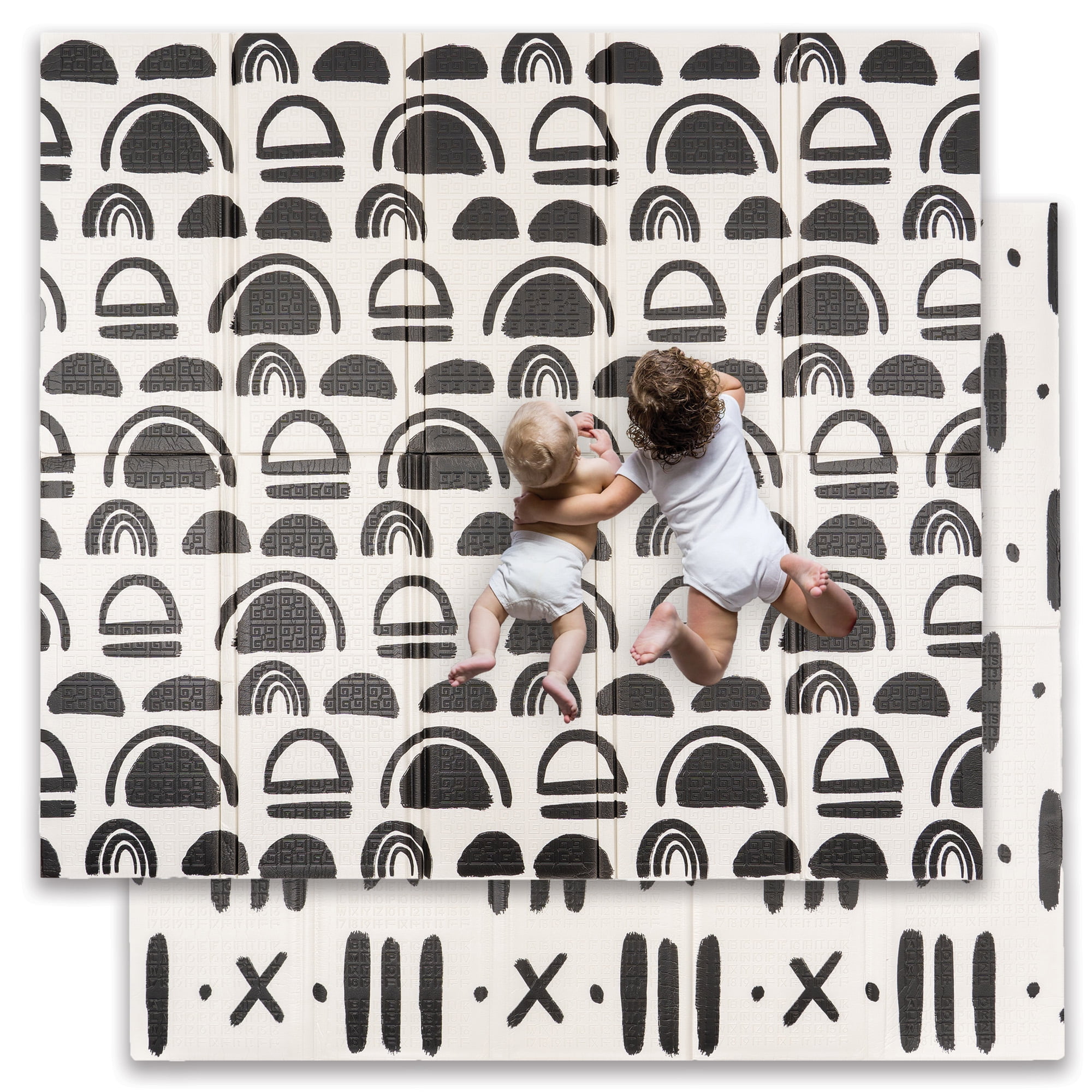JumpOff Jo Extra Large Foldable Kids Foam Play Mat, Padded Baby Floor Mat, 77 x 70 in - Black and White