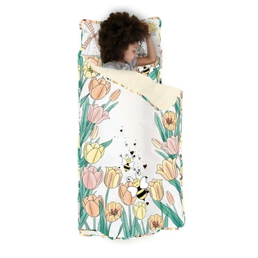 JumpOff Jo - Extra Long Toddler Nap Mat - for Boys and Girls- 53 x 21 in - Tulip Fields