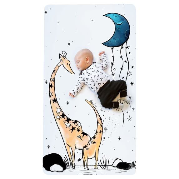 JumpOff Jo - Fitted Crib Sheet, Fits Standard Crib Mattress, Super Soft 100% Cotton, 28 in. x 52 in. - Giraffe and a Calf