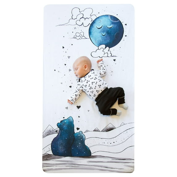 JumpOff Jo - Fitted Crib Sheet, Fits Standard Crib Mattress, Super Soft 100% Cotton, 28 in. x 52 in. - Mama Bear Blue