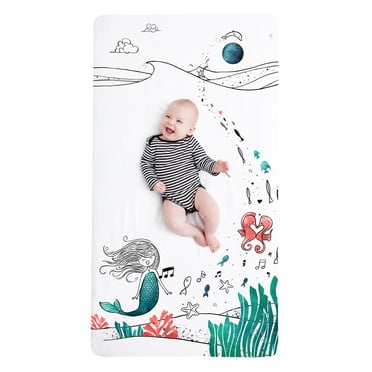 JumpOff Jo - Fitted Crib Sheet, Fits Standard Crib Mattress, Super Soft 100% Cotton, 28 in. x 52 in. - Moonlight Mermaid