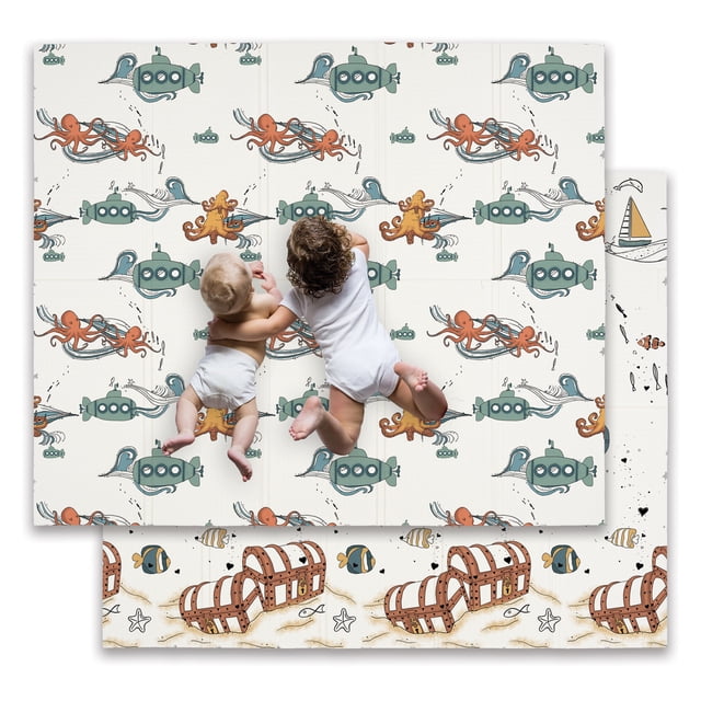 JumpOff Jo Large Foam Play Mat For Babies & Toddlers - Waterproof, Double-Sided, Folds For Storage (70x59 Inches)