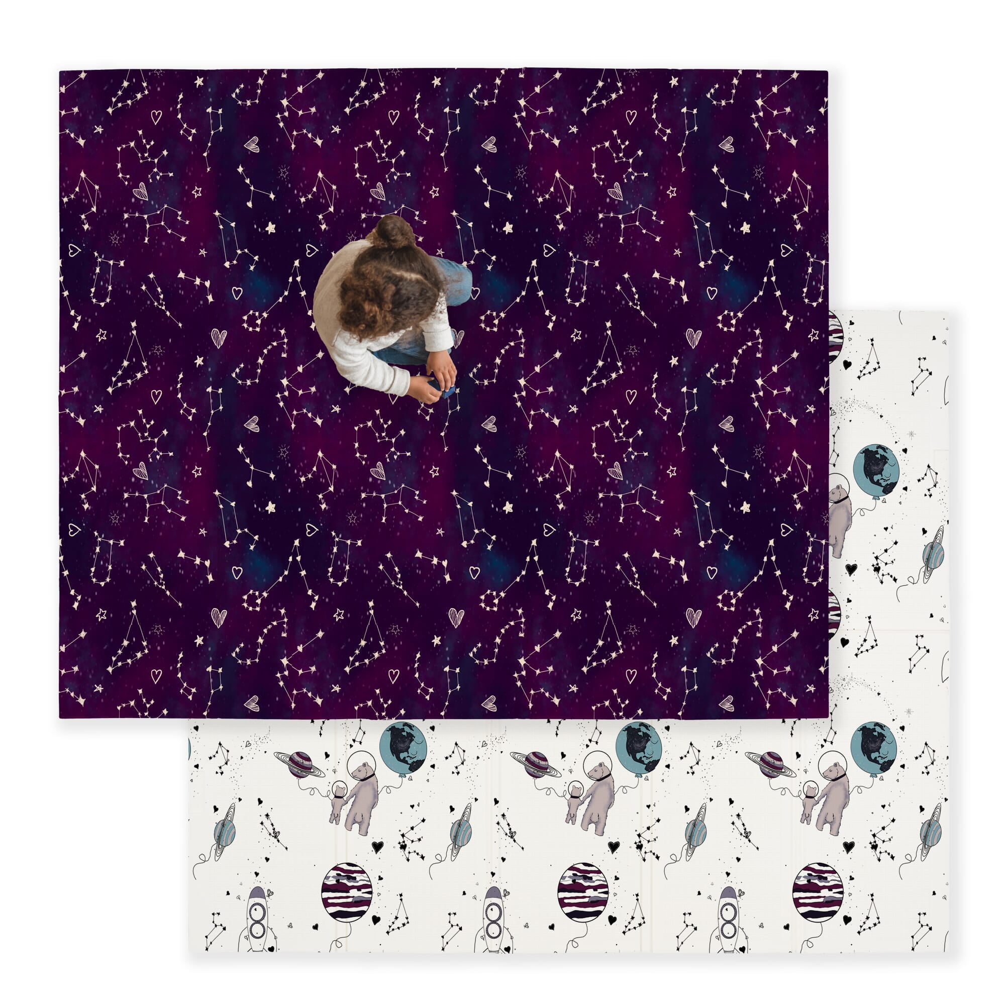 Pink Space Bears Large Foldable Waterproof Foam Play Mat