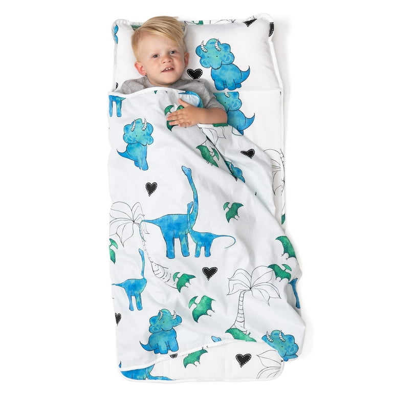 JumpOff Jo Standard Toddler Nap Mat Sleeping Bag for Preschool 43 x 21 in Blue Dino Walmart