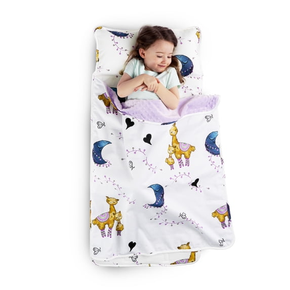 JumpOff Jo Standard Toddler Nap Mat Sleeping Bag for Preschool, 43 x 21 in - Llama and Mama