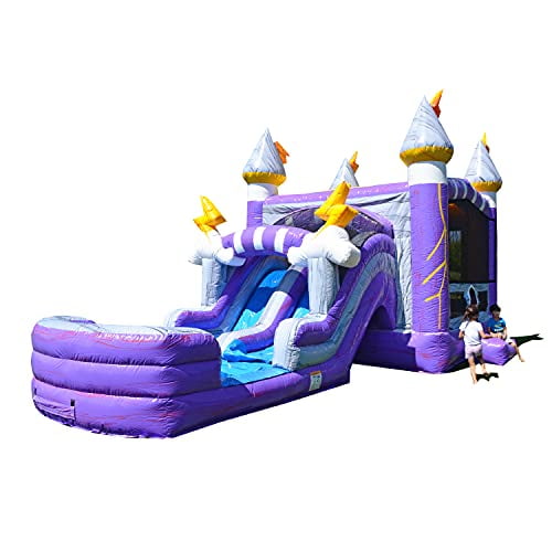 Thunder Purple and Gray Commercial Grade Bounce House Water Slide with Pool