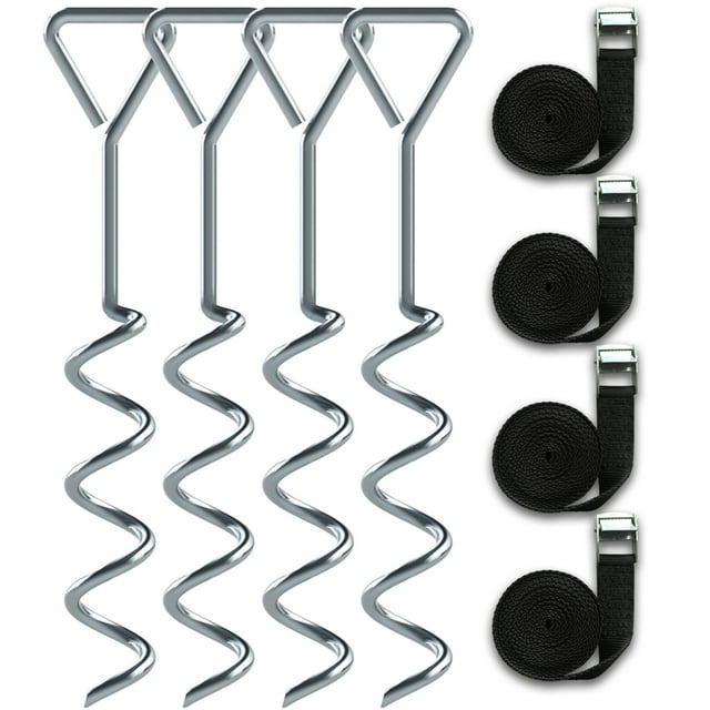 JumpTastic 4 Pcs Trampoline Anchors with Tie Downs, Universal Ground Stakes Used to Fixed