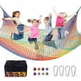 thumbnail image 1 of JumpTrzz Climbing Net for Kids - 9.9FT x 6.6FT Double Layer Heavy Duty Playground Climbing Cargo Net, Safety Mesh for Tree House & Back Yard (Rainbow), 1 of 8