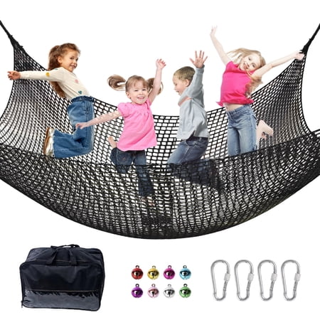 JumpTrzz Climbing Net for Kids - 9.9FT x 6.6FT Double Layer Heavy Duty Playground Climbing Cargo Net, Safety Mesh for Tree House & Back Yard (Black)
