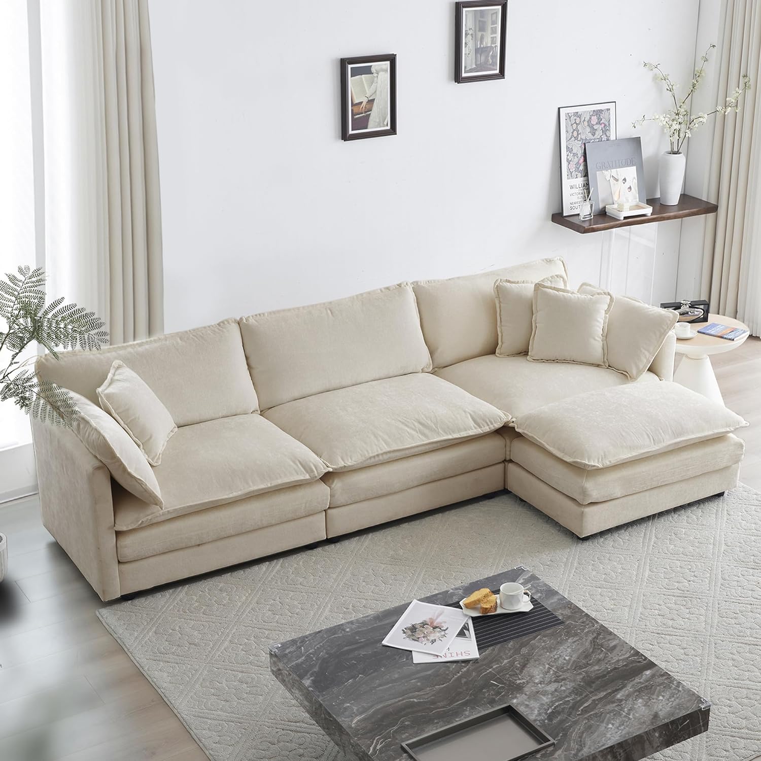 Jumpeak 111.5“ Modular Sectional Sofa, Comfy Chenille Cloud Couch with