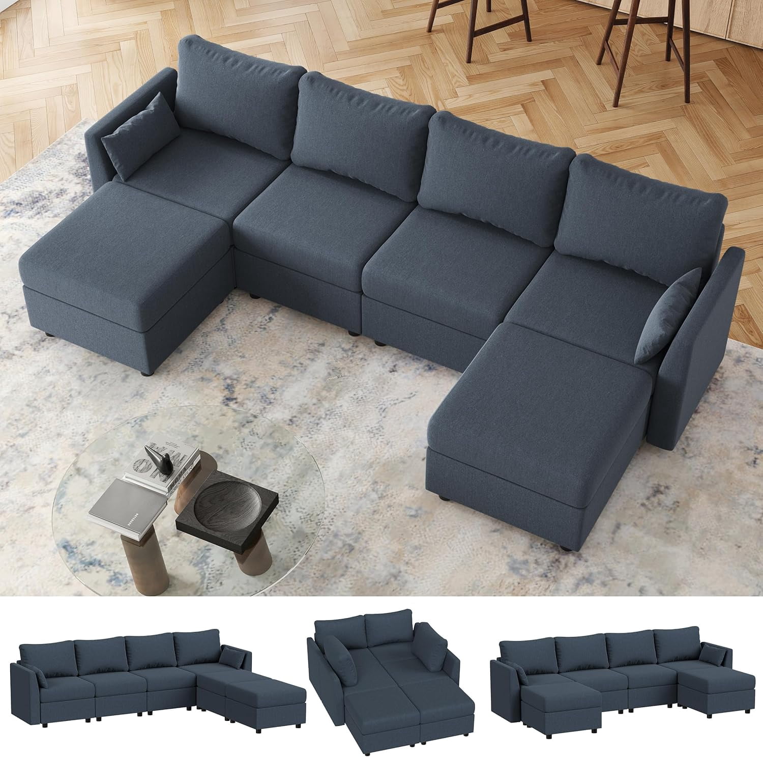 Jumpeak 114.17" Modular Sectional Sofa, 6 Seat Modular Couch with ...