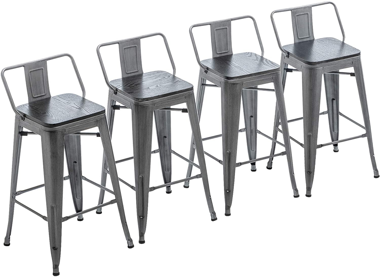 Jumpeak 26" Metal Barstools Set of 4 Counter Height Bar Stools with Back (Wood Top Low Back ...