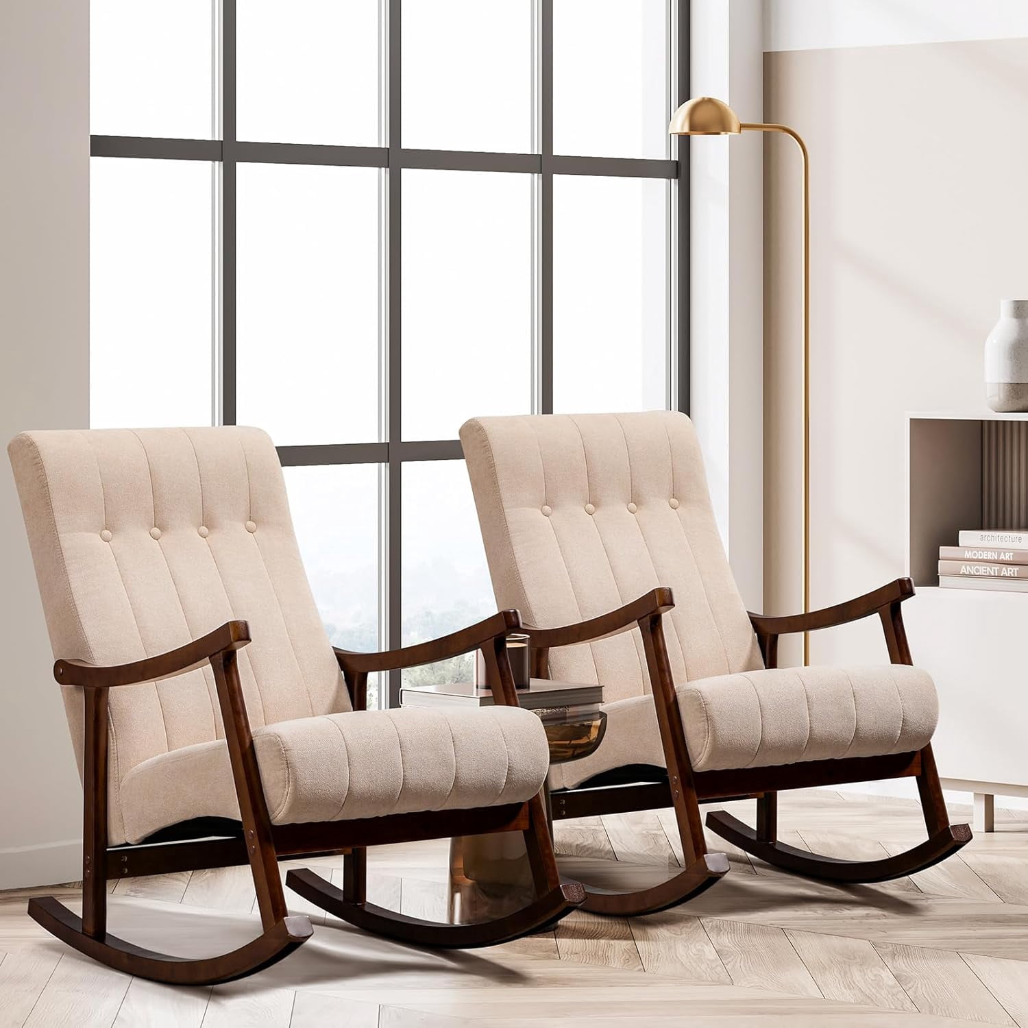 Jumpeak 2PCS Upholstered Rocking Chair, Modern Glider Rocker with ...