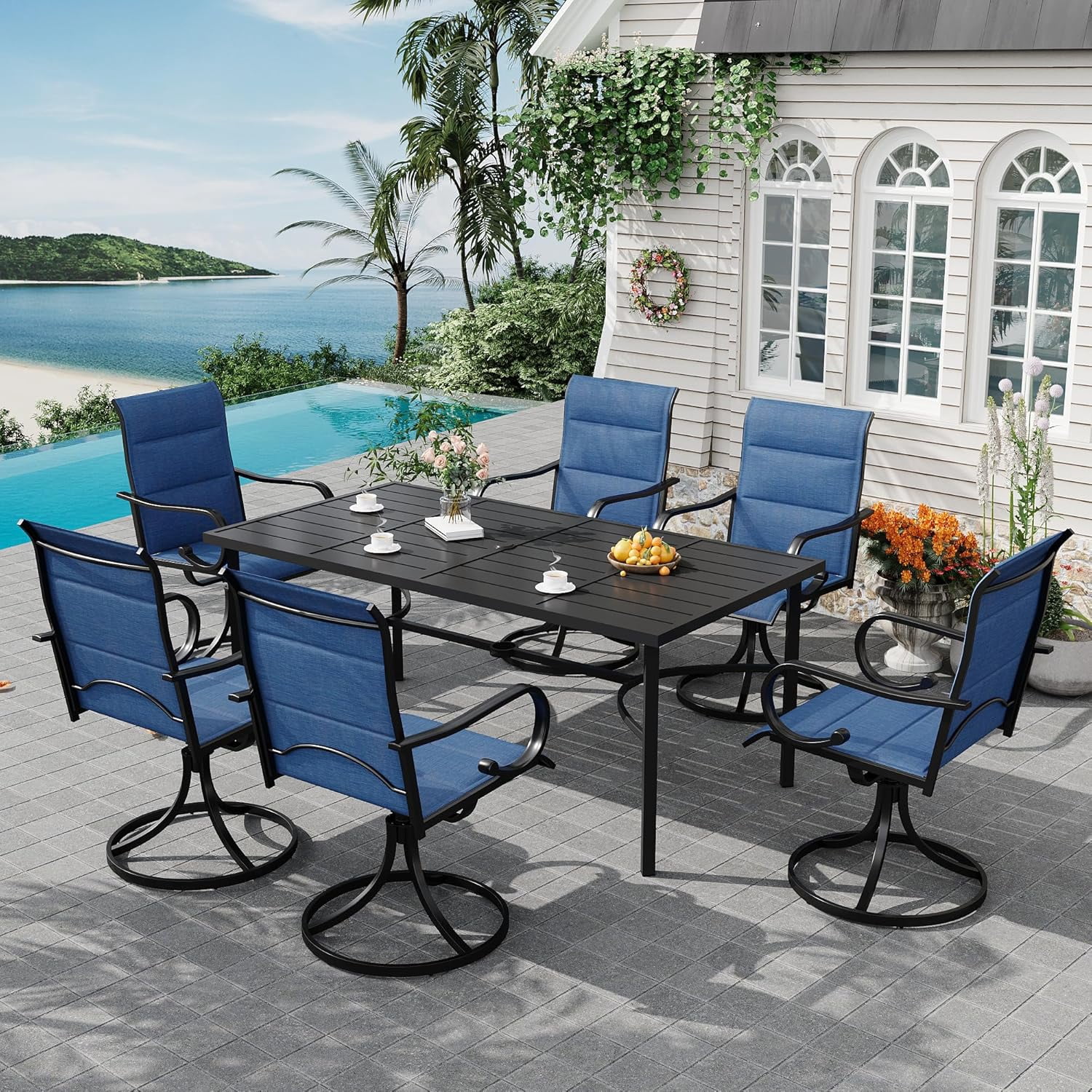 Winston Porter Outdoor Metal Steel Rectangle Patio Dining Table for 6 Person, Weather Resistant Patio Table with Adjustable Umbrella Hole, Dark Brown - Canada