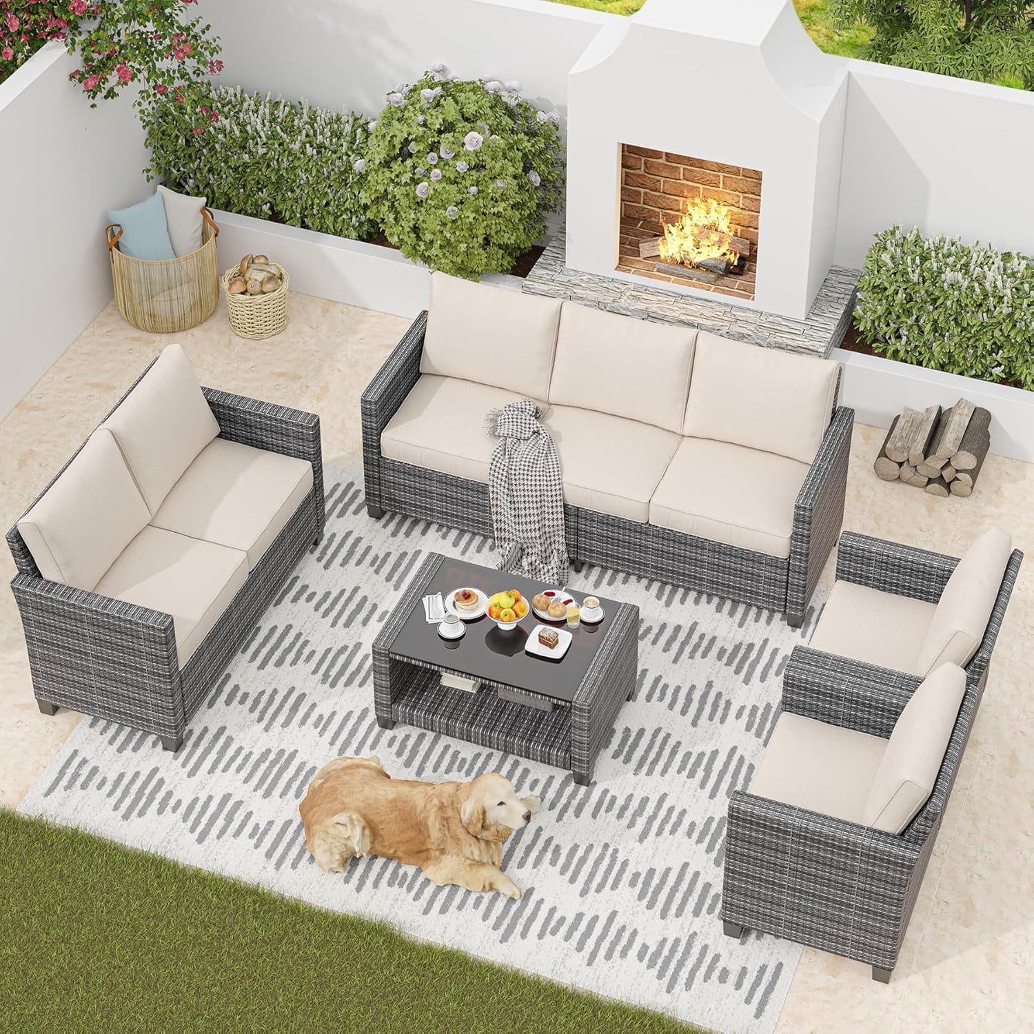 Jumpeak 7 Pieces Outdoor Dining Set,Patio Sectional Sofa Conversation ...