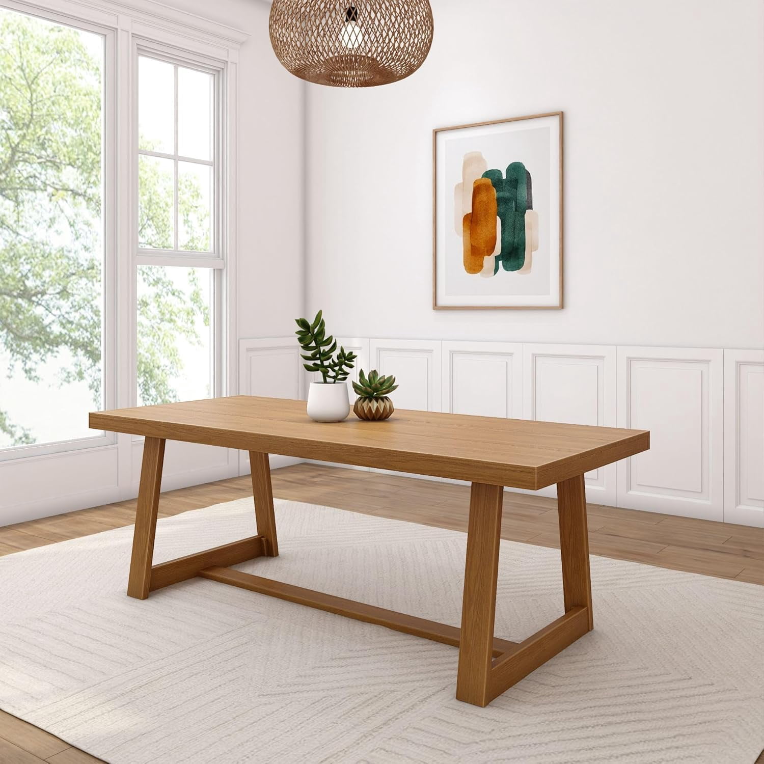 Jumpeak 84 Inch Farmhouse Dining Table, Solid Wood Rustic Kitchen Table, Large Wooden ...