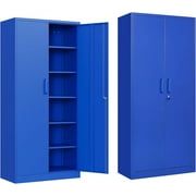Jumpeak Blue Metal Storage Cabinet with 6 Shelves,71" Garage Storage Cabinet with Lock,Steel Cabinets with Locking Doors,Lockable Cabinets for Home,Office,Shop,Garage