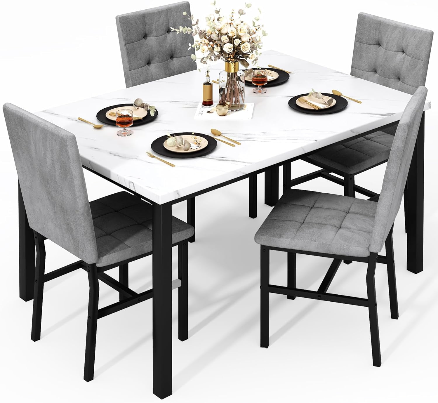 Jumpeak Dining Table Set for 4,Faux Marble Kitchen Table and Chairs Set ...