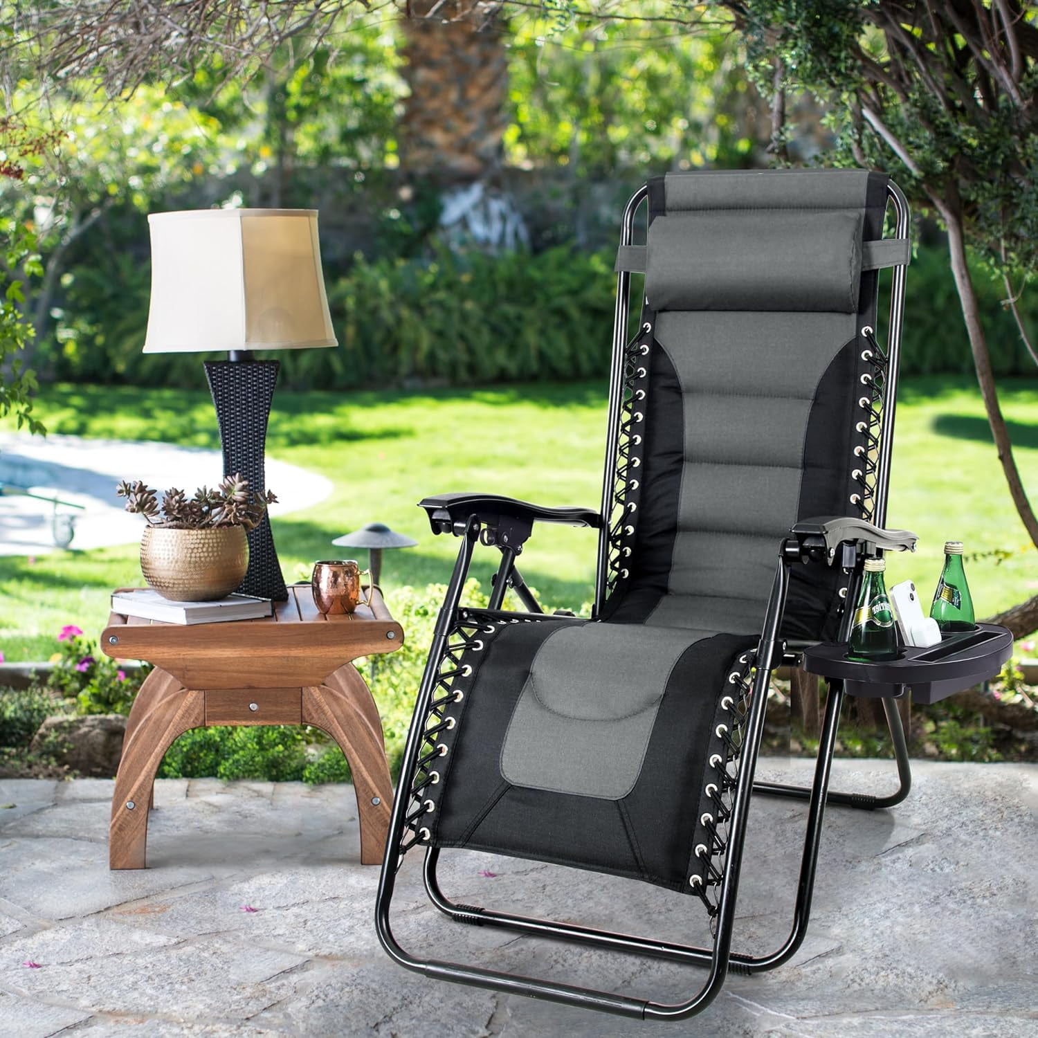 Jumpeak Padded Zero Gravity Lawn Chair Foldable Patio Recliner Anti ...