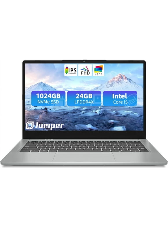 Jumper 14in Windows 11 Laptop 24GB LPDDR4X 1024GB SSD 4-Core Intel i5 Computer 1920*1080 IPS FHD