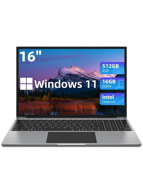 Jumper 16in Windows 11 Laptop 16GB RAM 512GB SSD Computer 4-Core Intel Celeron 1920*1200 IPS Screen