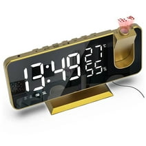 Jumper Alarm Clock for Bedroom Digital Projection Dual Alarms Clock, Temperature Humidity Date Display Function, Projector Alarm Clock with Radio Gold